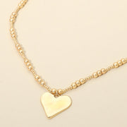 Brushed Hammered Metal Heart Pendant Beaded Chain Necklace