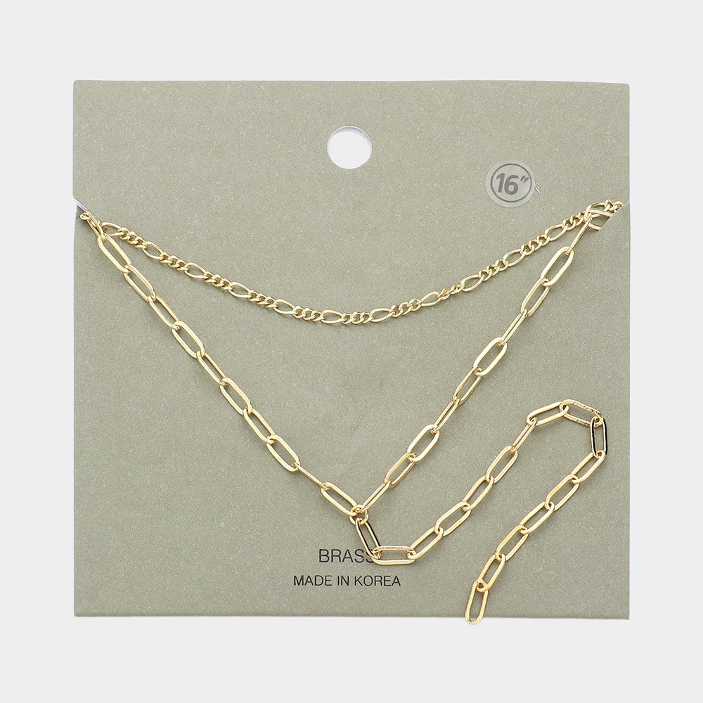 Brass Metal Open Metal Link Double Layered Y Necklace