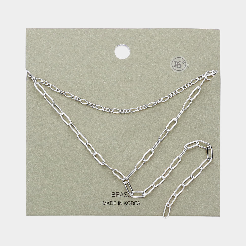 Brass Metal Open Metal Link Double Layered Y Necklace