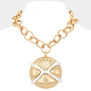 Oversized Matte Metal Sand Dollar Pendant Chunk Statement Necklace
