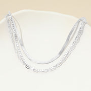 White Gold Dipped Herringbone Paperclip Chain Layered Necklace