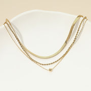 18K Gold Dipped Mini Ball Accent Herringbone Chain Layered Necklace