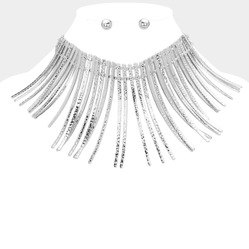 Curved metal bar fringe armor necklace