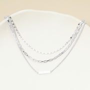 White Gold Dipped Bar Pendant Layered Mixed Chain Layered Necklace