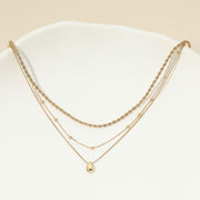 18K Gold Dipped Teardrop Charm Accent Mixed Chain Layered Necklace