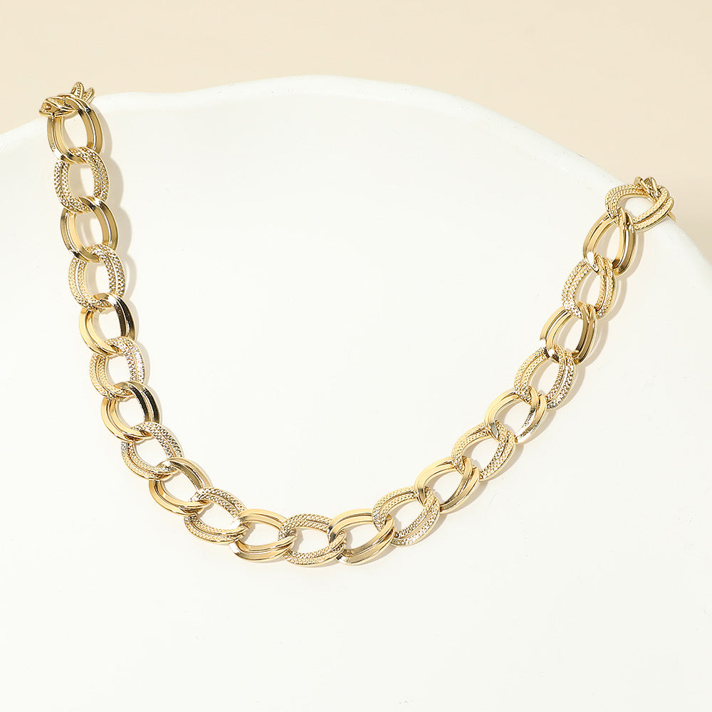 Stainless Steel Textured Link Chain Necklace