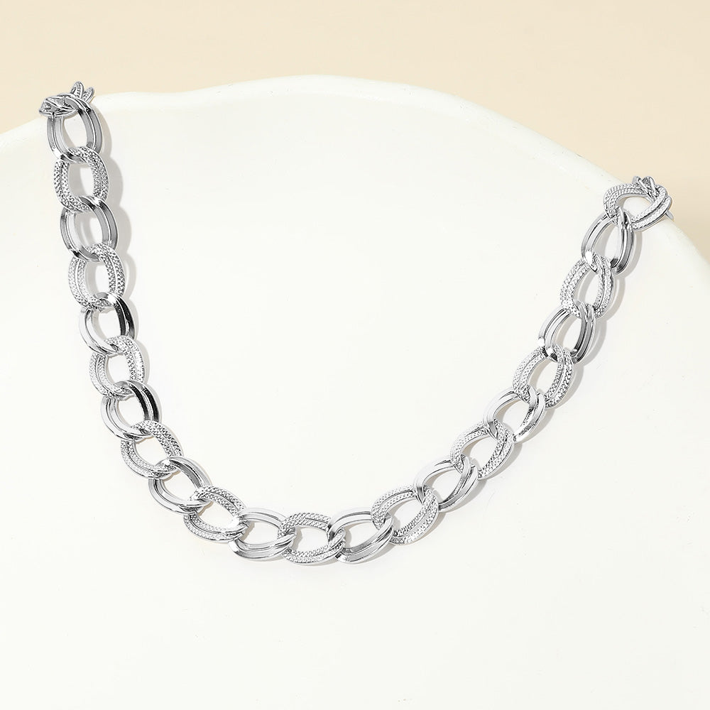Stainless Steel Textured Link Chain Necklace