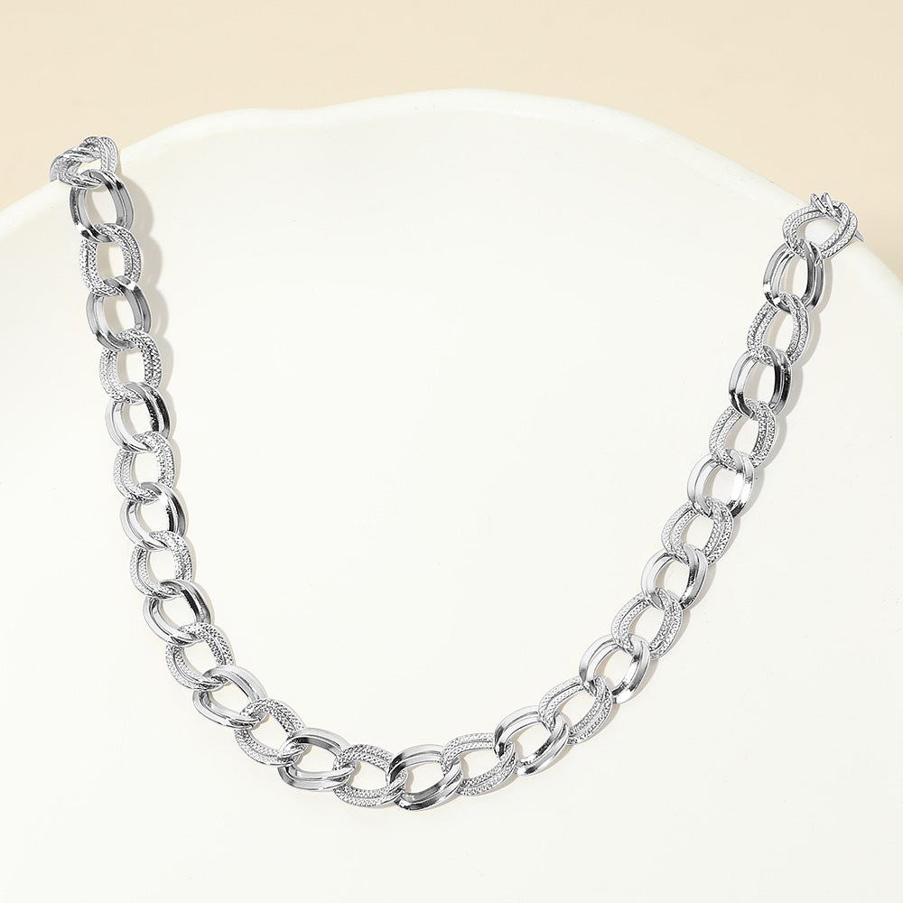 Stainless Steel Textured Link Chain Necklace