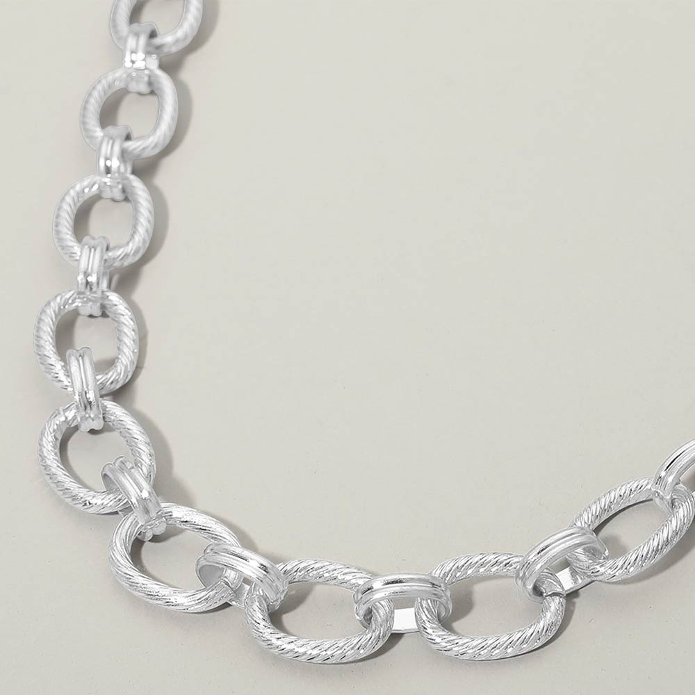 Textured Metal Oval Link Chain Necklace