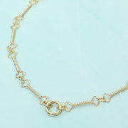 Open Metal Ring Accent Textured Clover Tip Bar Link Chain Necklace