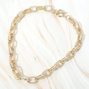 Chunky Textured Metal Paperclip Chain Toggle Necklace