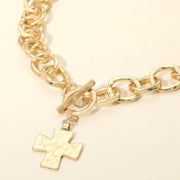 Cross Charm Chunky Chain Toggle Necklace