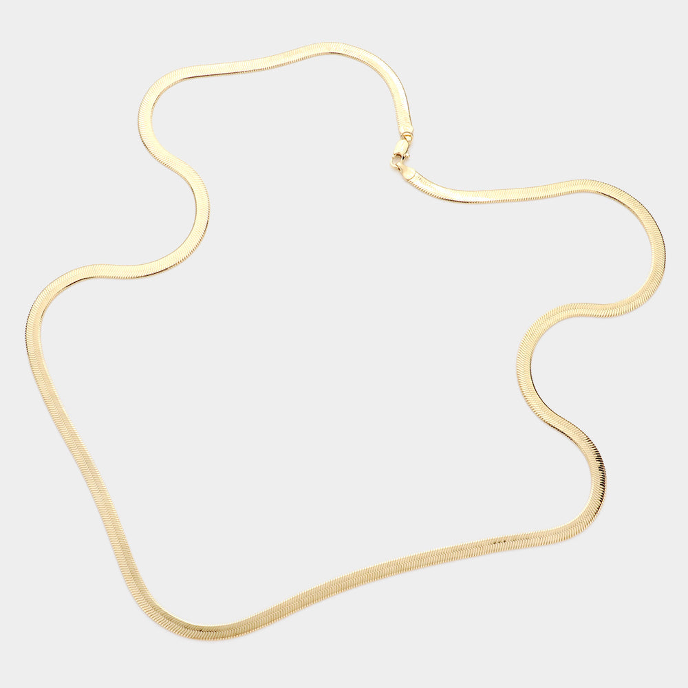 Gold Plated 30 Inch 5mm Herringbone Metal Chain Necklace