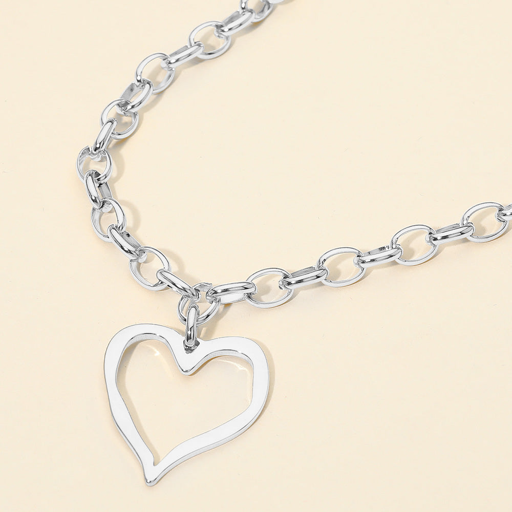 Stainless Steel Chunky Open Heart Pendant Chain Necklace