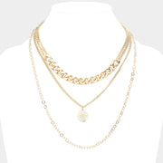 Rhinestone Embellished Evil Eye Metal Disc Pendant Triple Layered Necklace