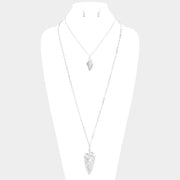 Hammered Metal Abstract Pendant Chain Long Necklace