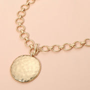 Hammered Metal Disc Pendant Accent Chunky Chain Necklace
