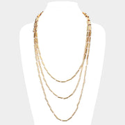 Metal Cylinder Triple Layered Bib Necklace