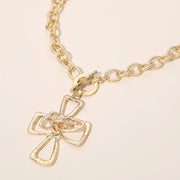 Hammered Metal Cross Toggle Pendant Necklace