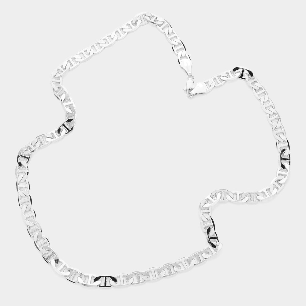 Silver Plated 24 Inch 8mm Mariner Metal Chain Necklace