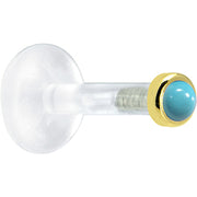 Solid 14K Yellow Gold 2mm Genuine Turquoise Bioplast Push in Monroe