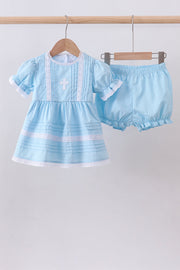 Blue cross embroidery lace bloomer set