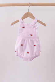 Pink stripe watermelon embroidery seersucker ruffle bubble