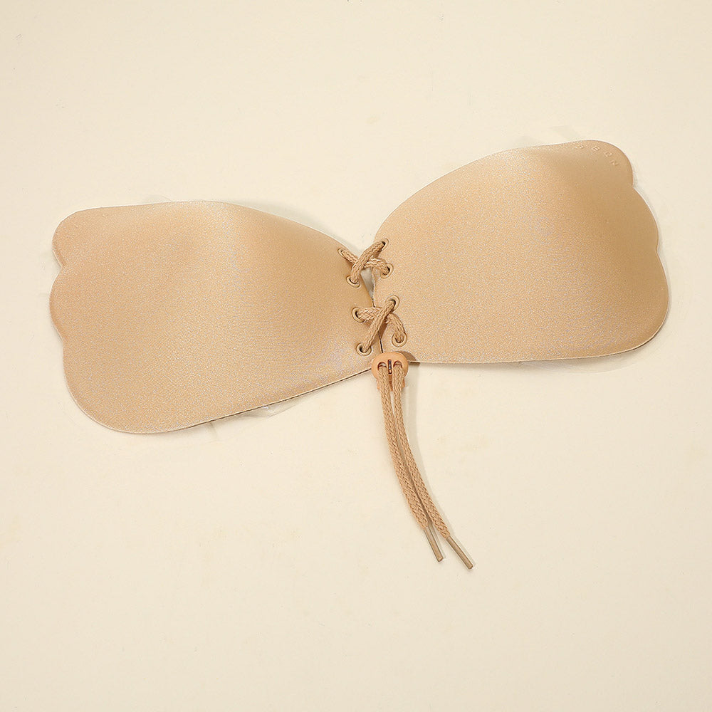B Cup Backless Strapless Adhesive Lace-Up Push-Up Wing Bra