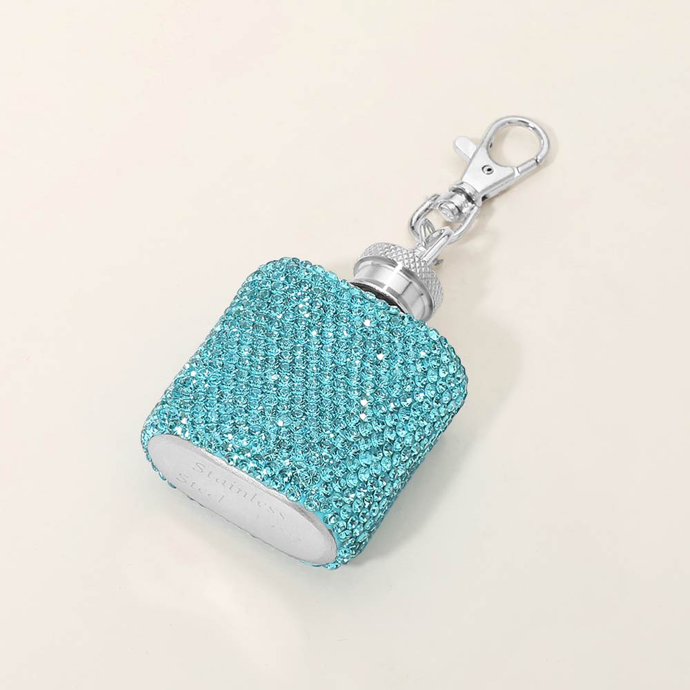 1oz Bling Studded Stainless Steel Mini Flask Keychain Bag Charm