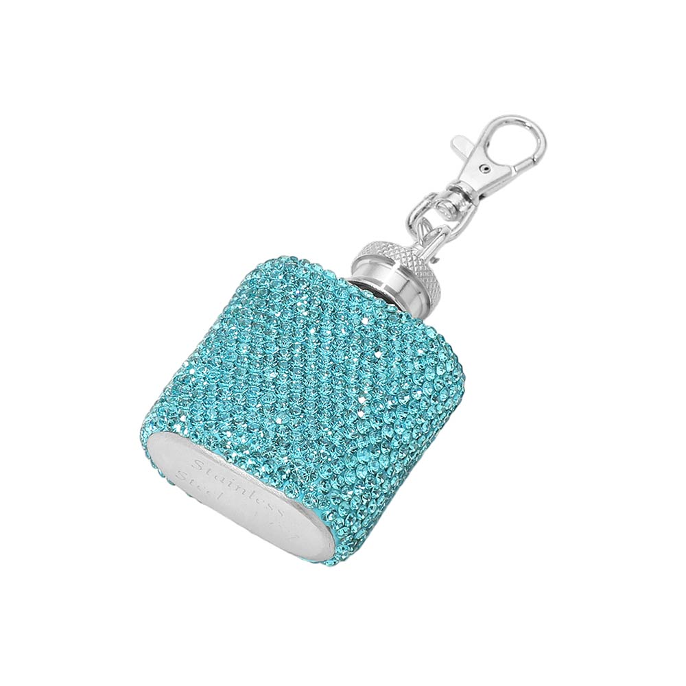 1oz Bling Studded Stainless Steel Mini Flask Keychain Bag Charm