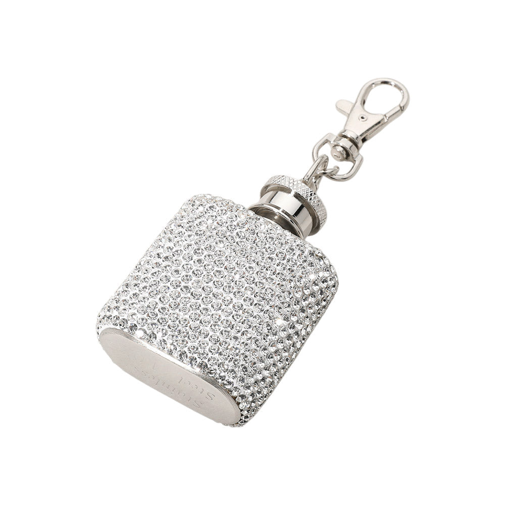 1oz Bling Studded Stainless Steel Mini Flask Keychain Bag Charm