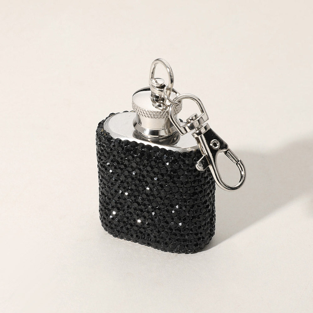 1oz Bling Studded Stainless Steel Mini Flask Keychain Bag Charm