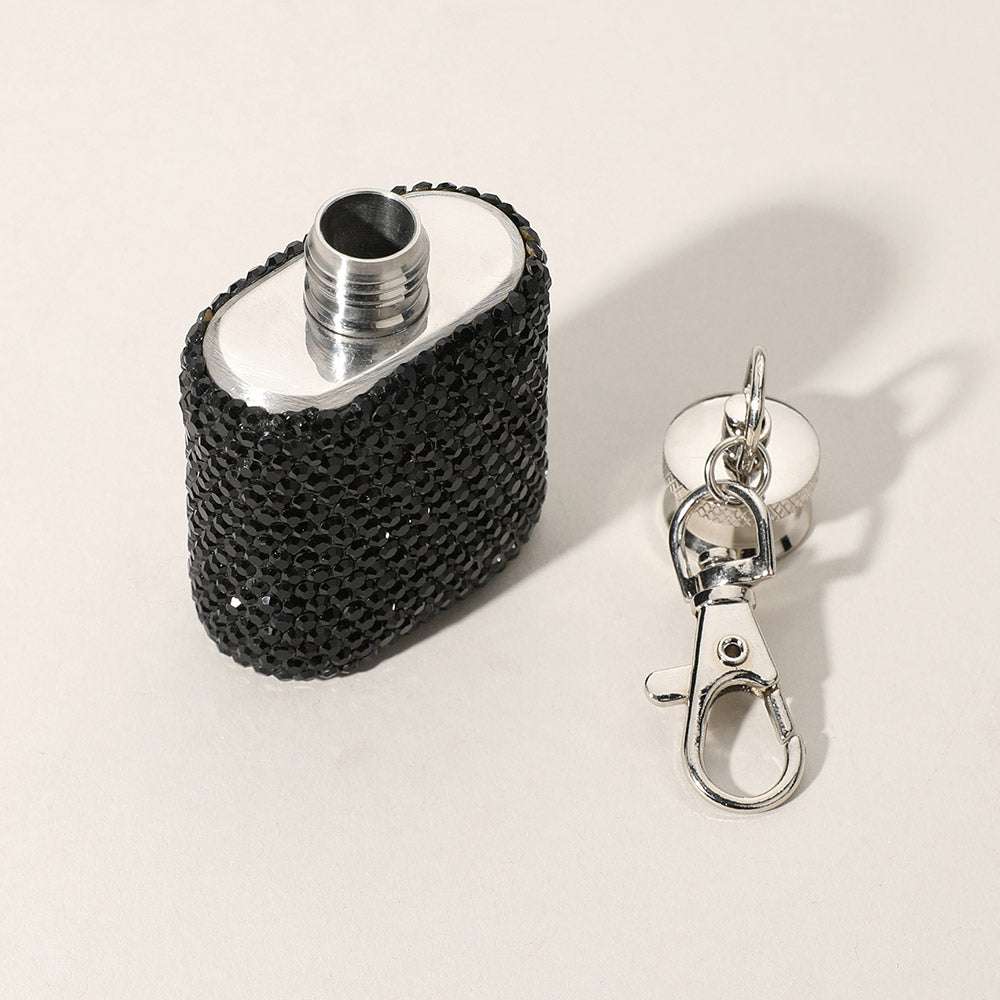 1oz Bling Studded Stainless Steel Mini Flask Keychain Bag Charm