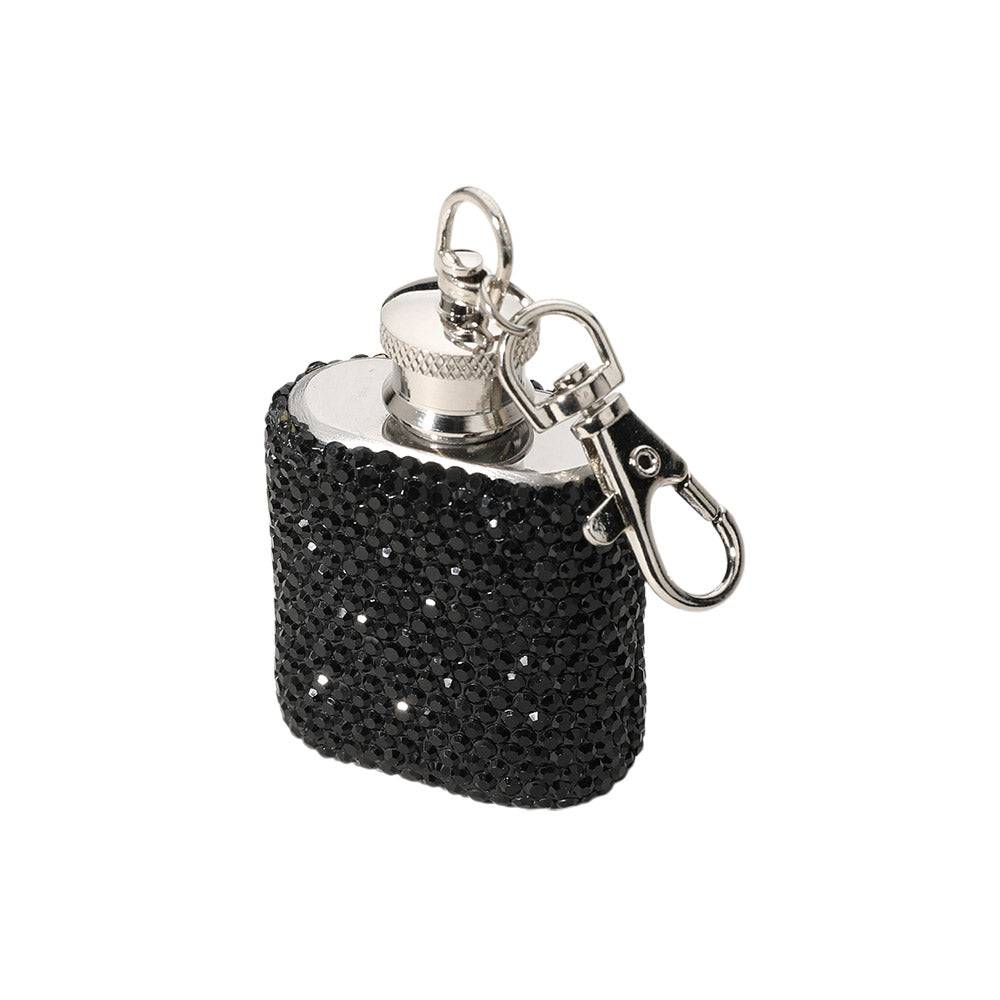 1oz Bling Studded Stainless Steel Mini Flask Keychain Bag Charm