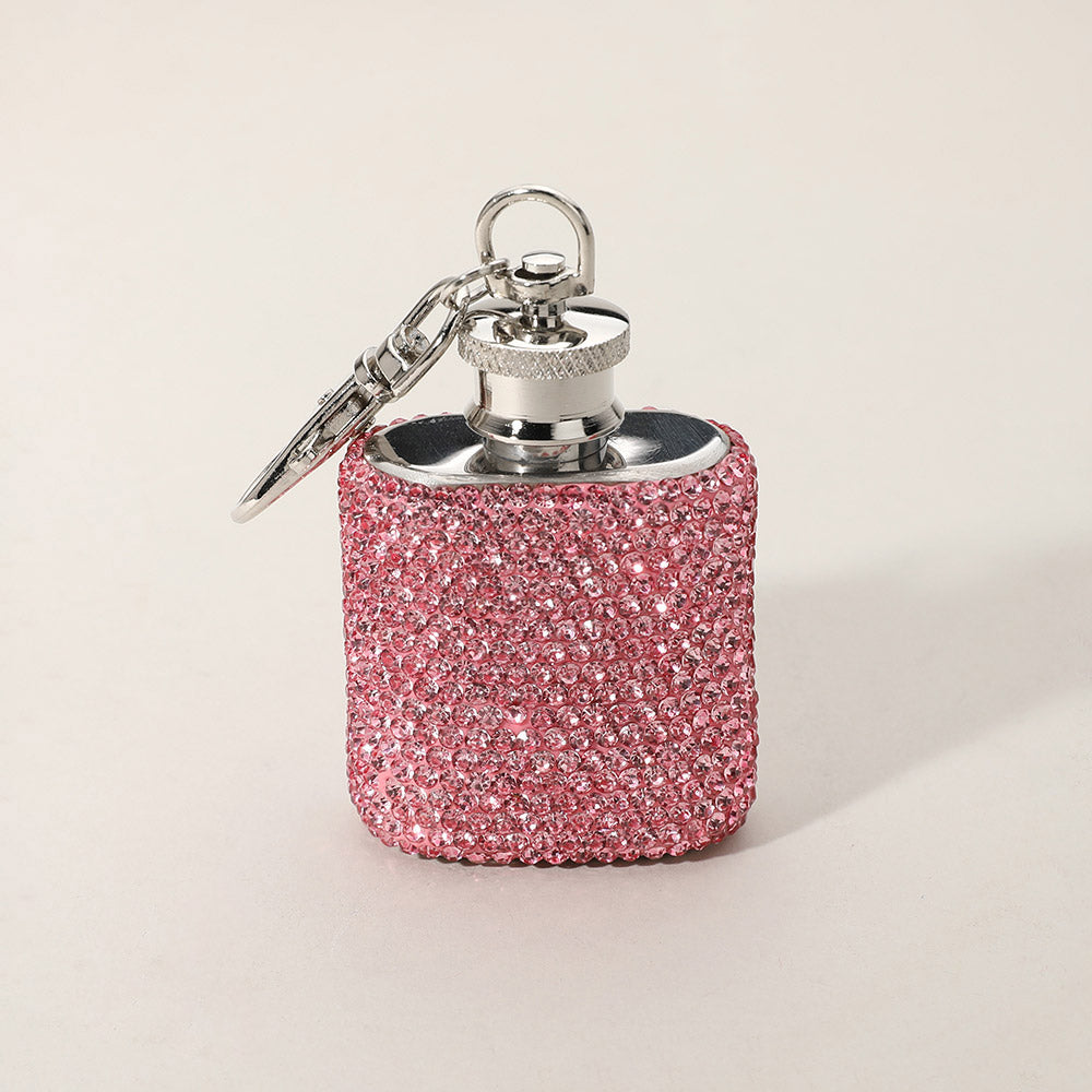 1oz Bling Studded Stainless Steel Mini Flask Keychain Bag Charm