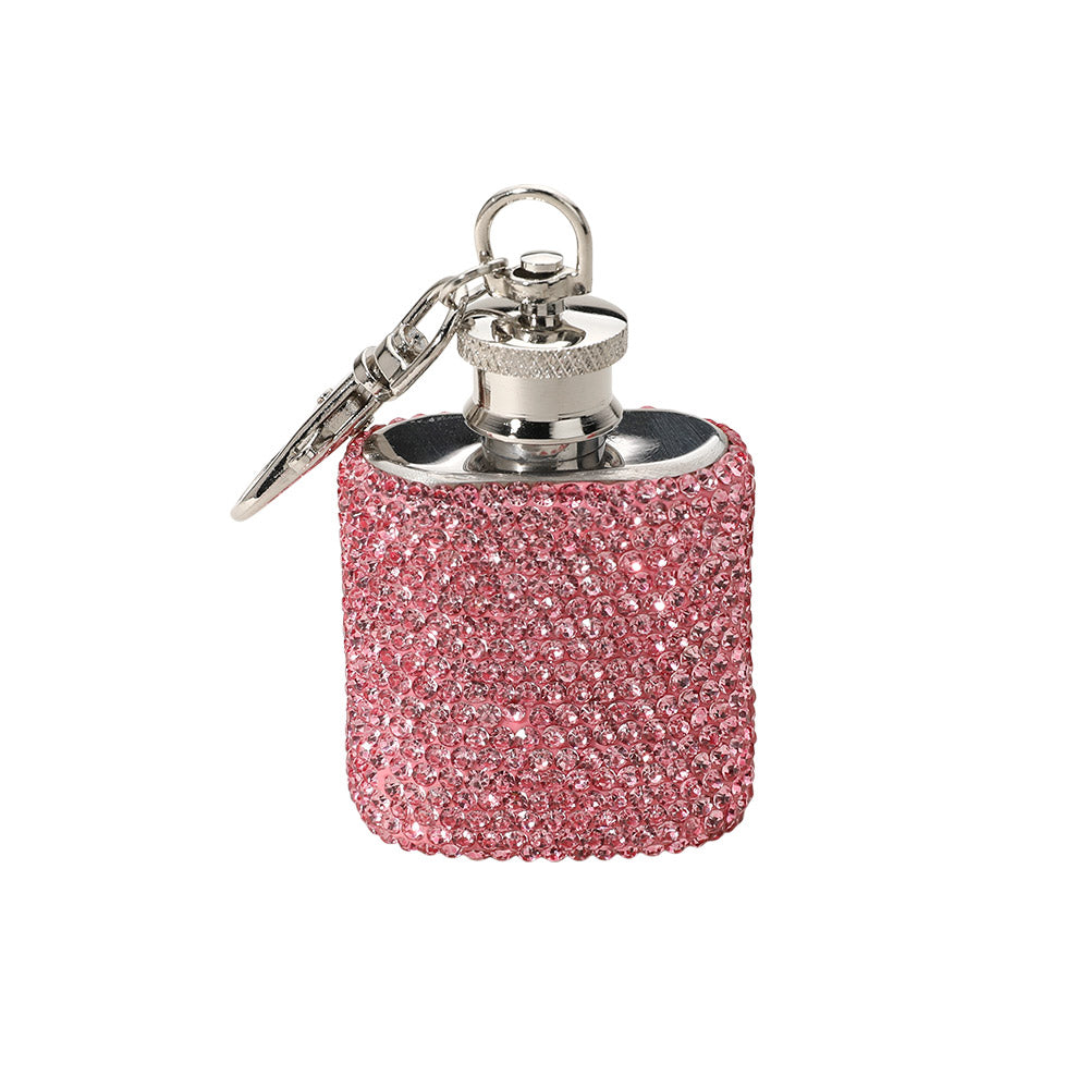 1oz Bling Studded Stainless Steel Mini Flask Keychain Bag Charm