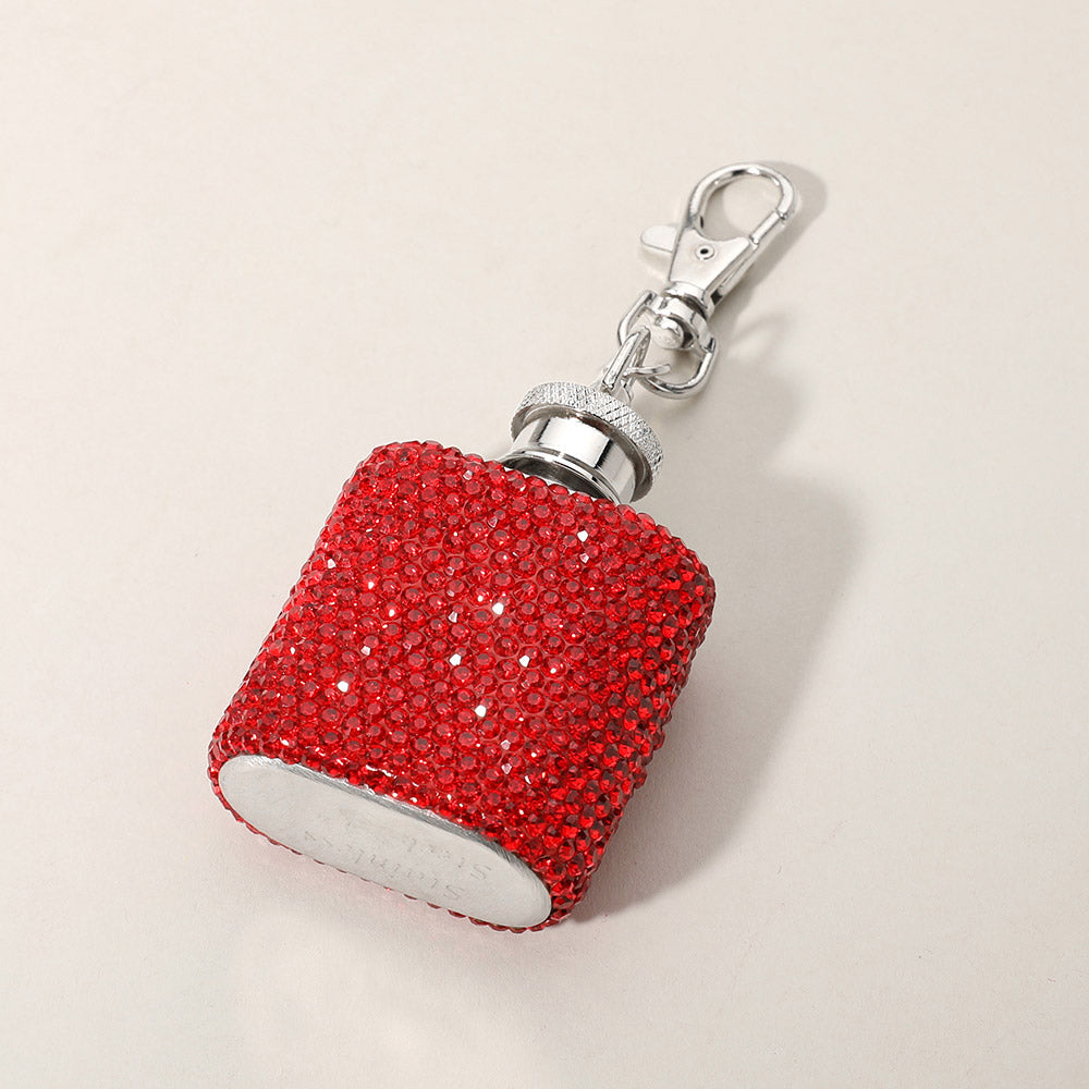 1oz Bling Studded Stainless Steel Mini Flask Keychain Bag Charm