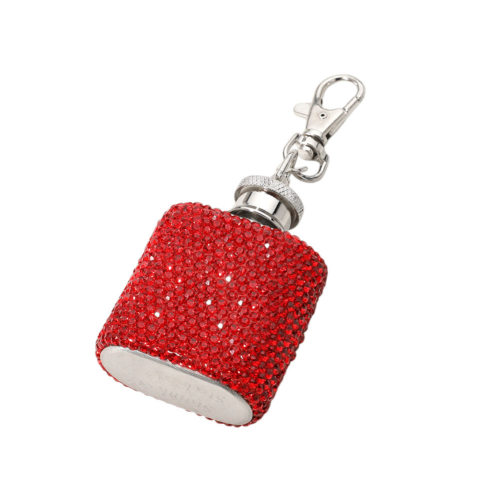 1oz Bling Studded Stainless Steel Mini Flask Keychain Bag Charm