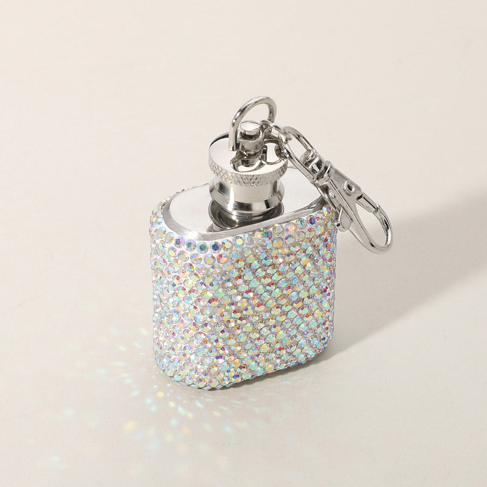 1oz Bling Studded Stainless Steel Mini Flask Keychain Bag Charm