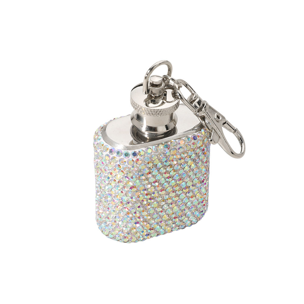 1oz Bling Studded Stainless Steel Mini Flask Keychain Bag Charm