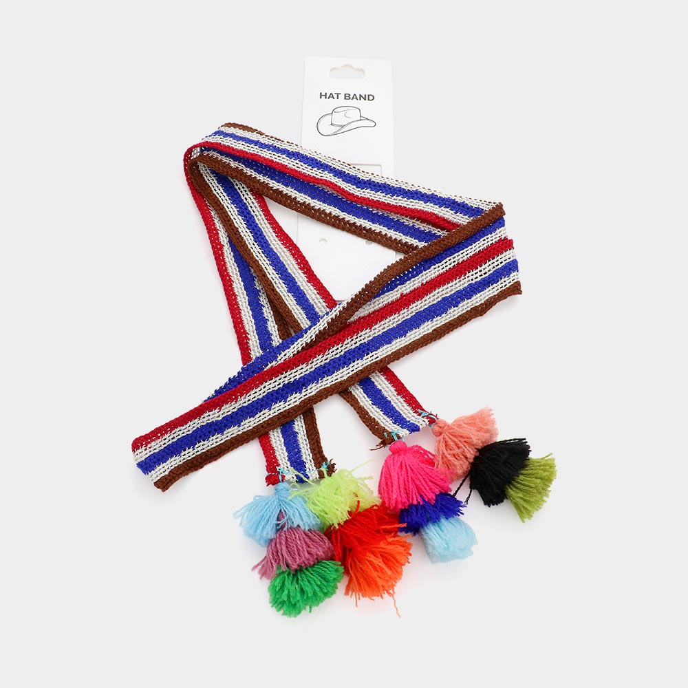 Striped Crochet Tassel Tip Hat Band
