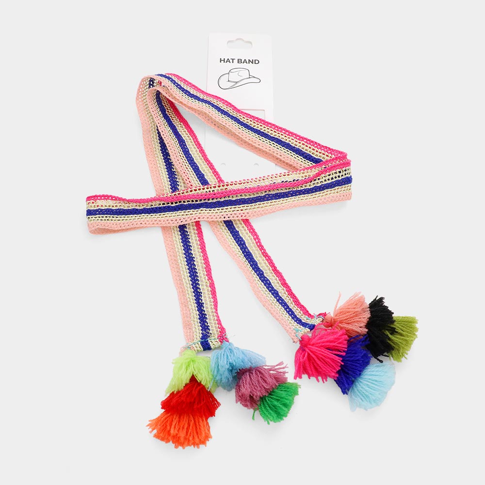 Striped Crochet Tassel Tip Hat Band