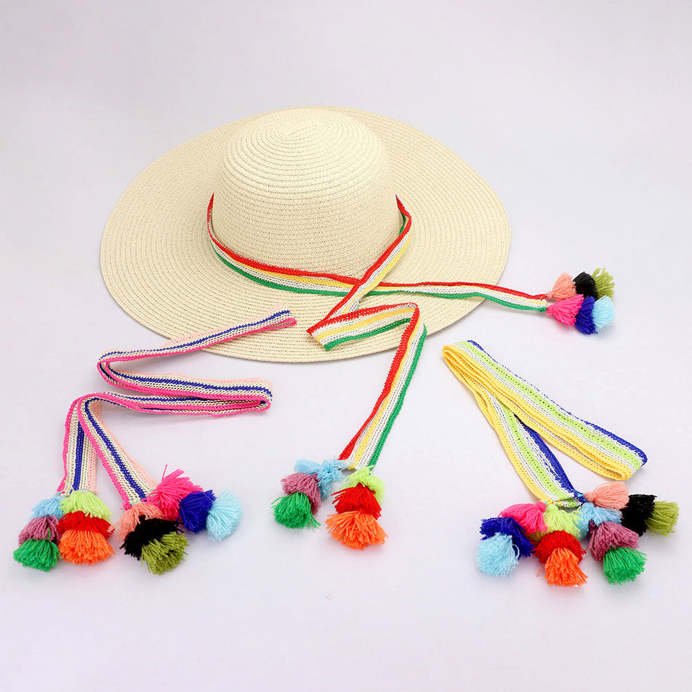 Striped Crochet Tassel Tip Hat Band