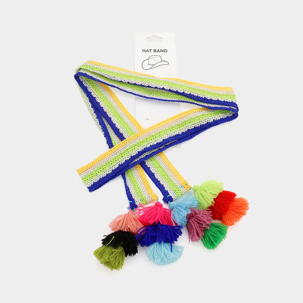 Striped Crochet Tassel Tip Hat Band