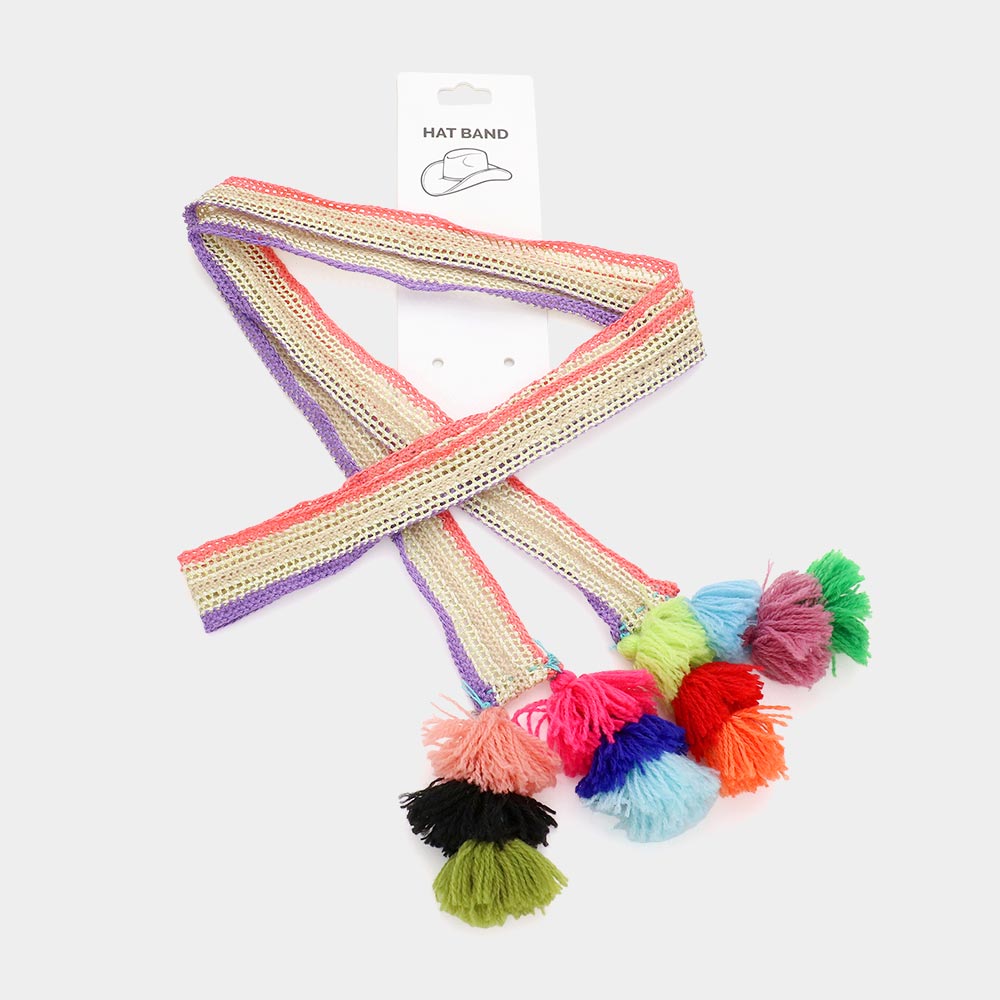 Striped Crochet Tassel Tip Hat Band