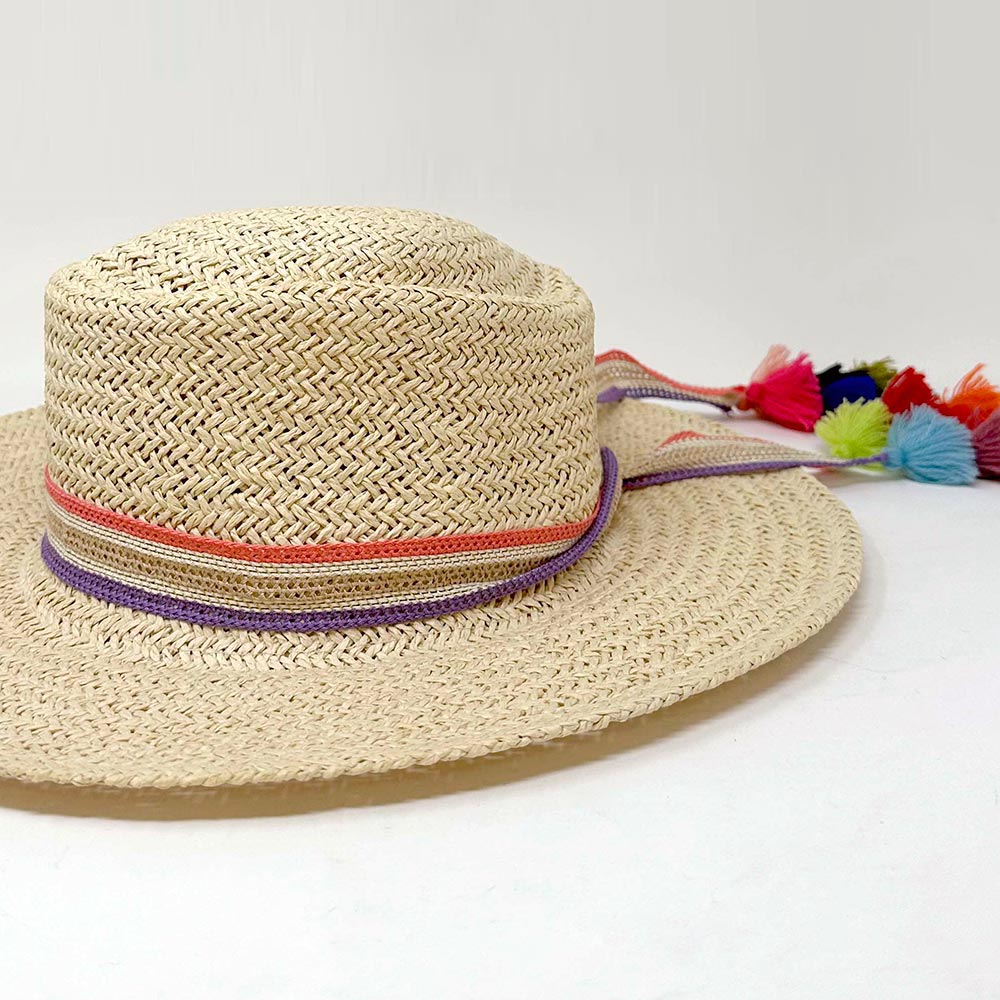 Striped Crochet Tassel Tip Hat Band