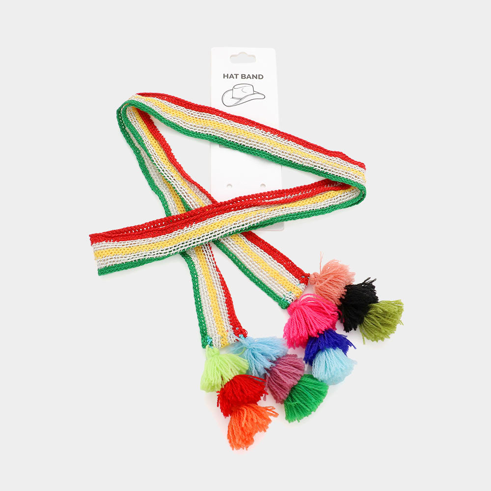 Striped Crochet Tassel Tip Hat Band