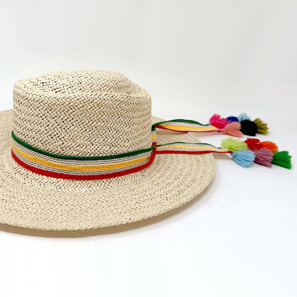 Striped Crochet Tassel Tip Hat Band