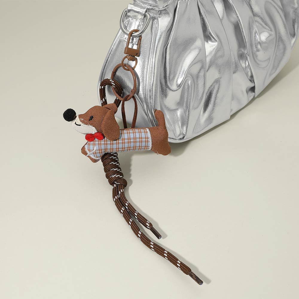 Cute Dachshund Dog Charm Knot Keychain Bag Charm