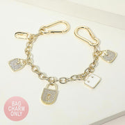 14K Gold Plated CZ Pave Padlock Handbag Charm Station Bag Chain